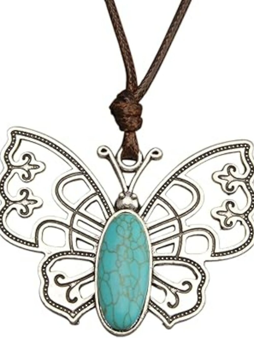 New Leather Necklace Handmade Boho Alloy Turquoise Butterfly Choker Pendant